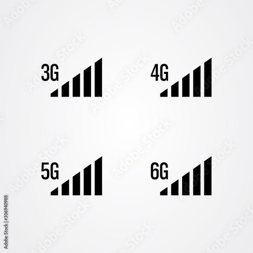 Signal strength icons. 3g, 4g, 5g, 6g internet vector illustration.