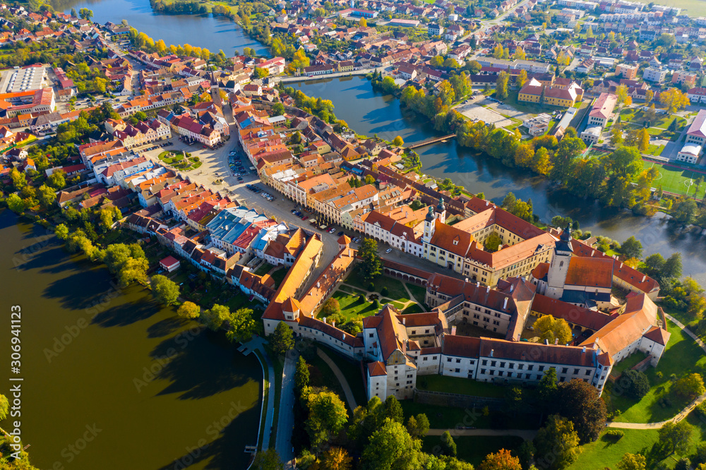 Aerial view of Czech town of Telc