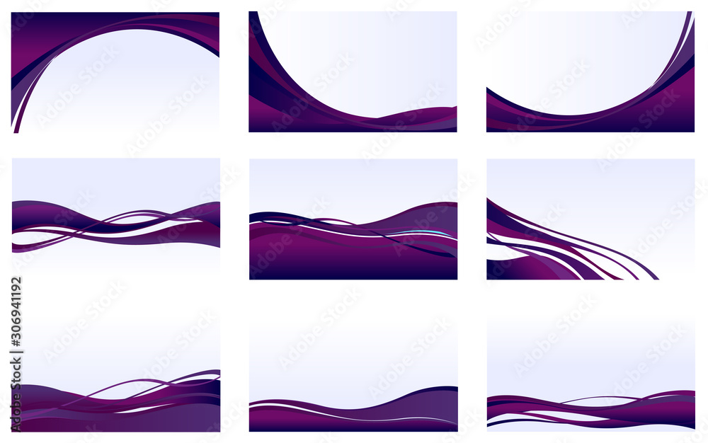 Vector wavy abstract purple backgrounds set. To see the other vector wavy background illustrations , please check Abstract Wavy Backgrounds collection.