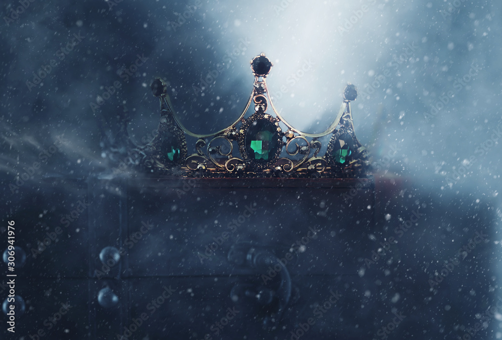 mysterious and magical photo of of beautiful queen/king crown over gothic  snowy dark background. Medieval period concept Stock Photo | Adobe Stock