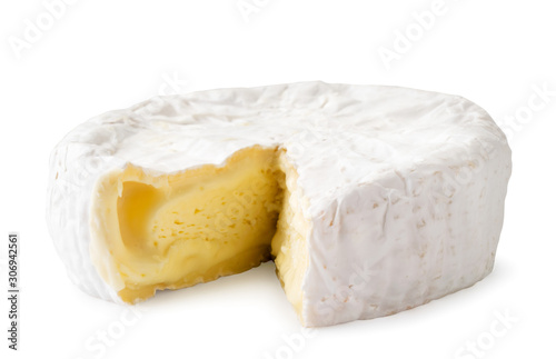 Cheese with white mold, on a white background. Isolated
