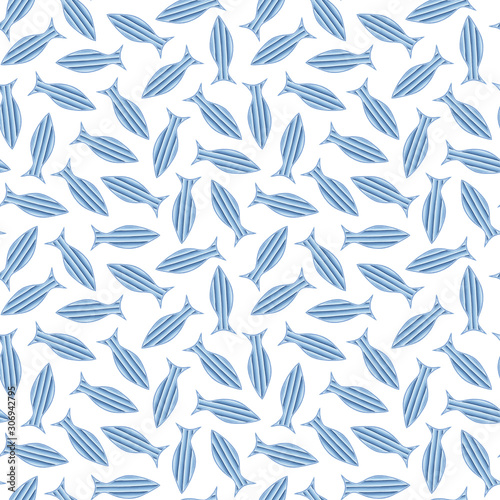 Seamless pattern with hand drawn geometric fishes.