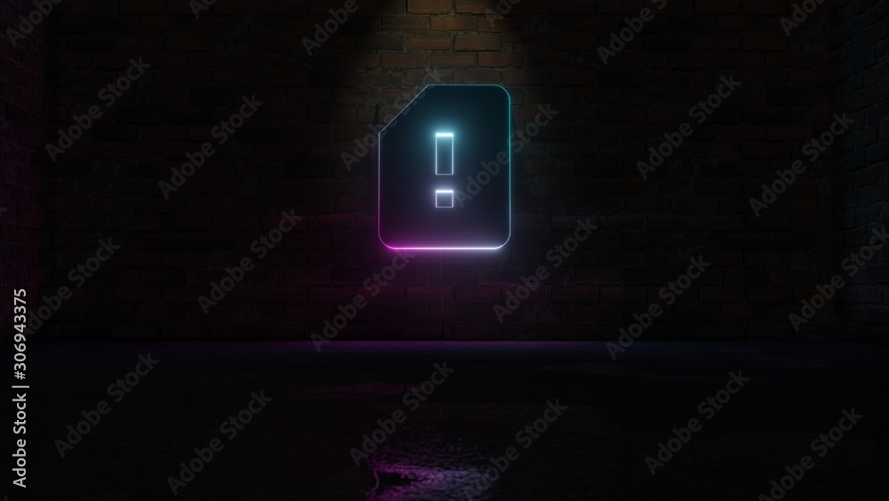 3D rendering of blue violet neon symbol of interface icon on brick wall 3D rendering of blue violet neon symbol of interface icon on brick wall