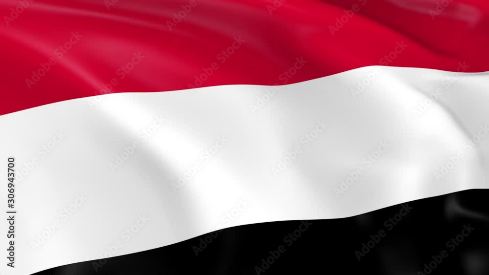 Photo realistic slow motion 4KHD flag of the Yemen waving in the wind.  Seamless loop animation with highly detailed fabric texture in 4K resolution.