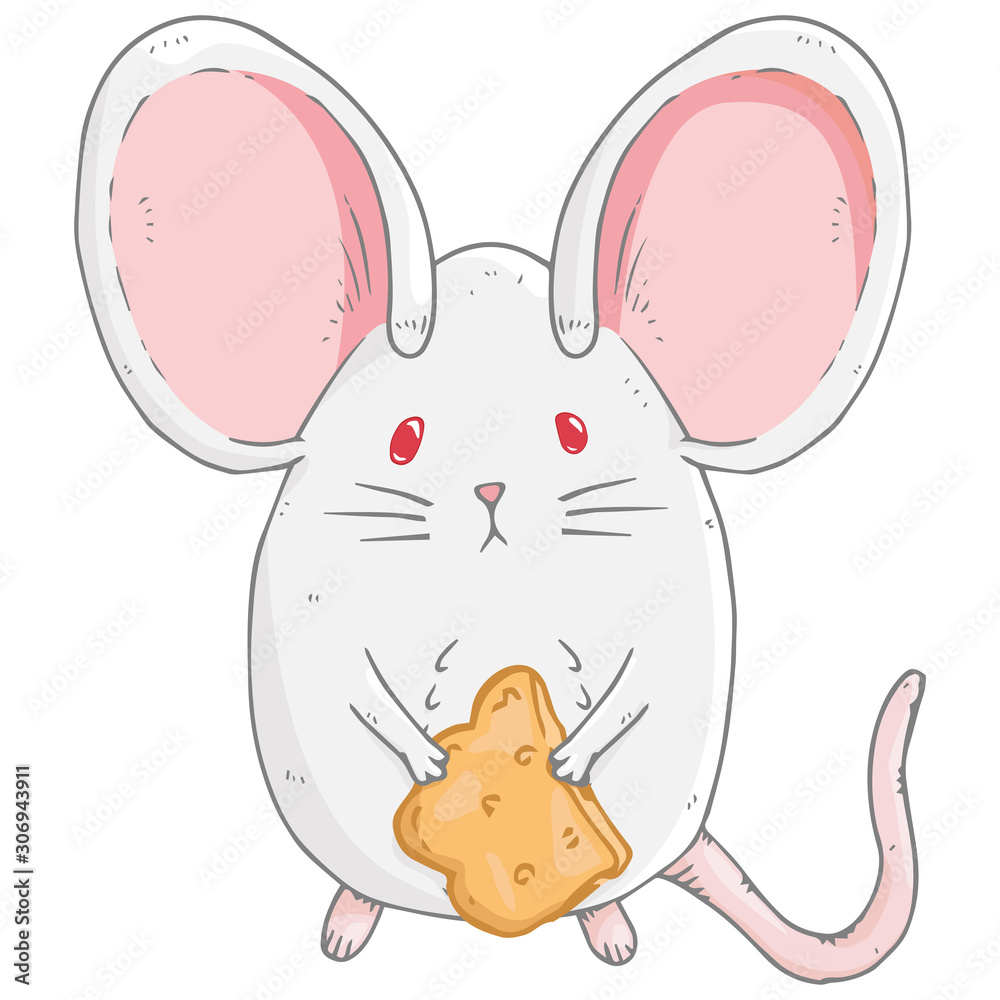 Mouse with cookie icon. Vector illustration of a cute little mouse with big  ears. Hand drawn cartoon mouse holds a piece of cracker. Stock Vector |  Adobe Stock