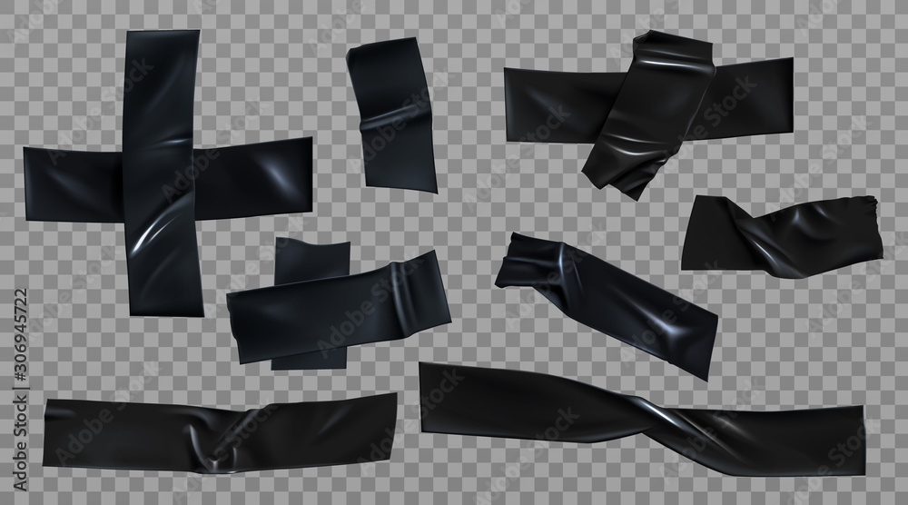 Pieces Of Black Duct Tape Isolated On White Stock Photo - Download Image  Now - Adhesive Tape, Black Color, Duct Tape - iStock