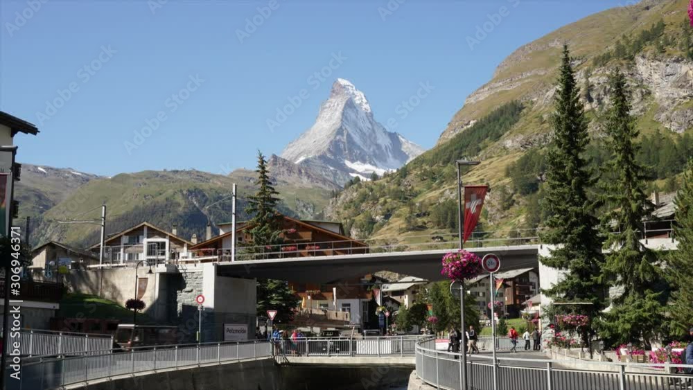 Timelapse Zermatt City with Matterhorn background in Switzerland