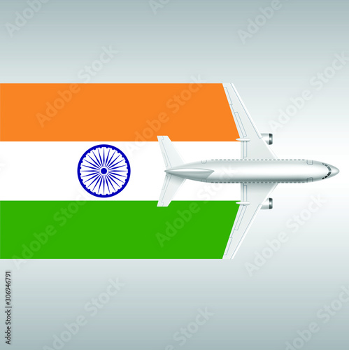 Plane and flag of the India. Travel concept for design