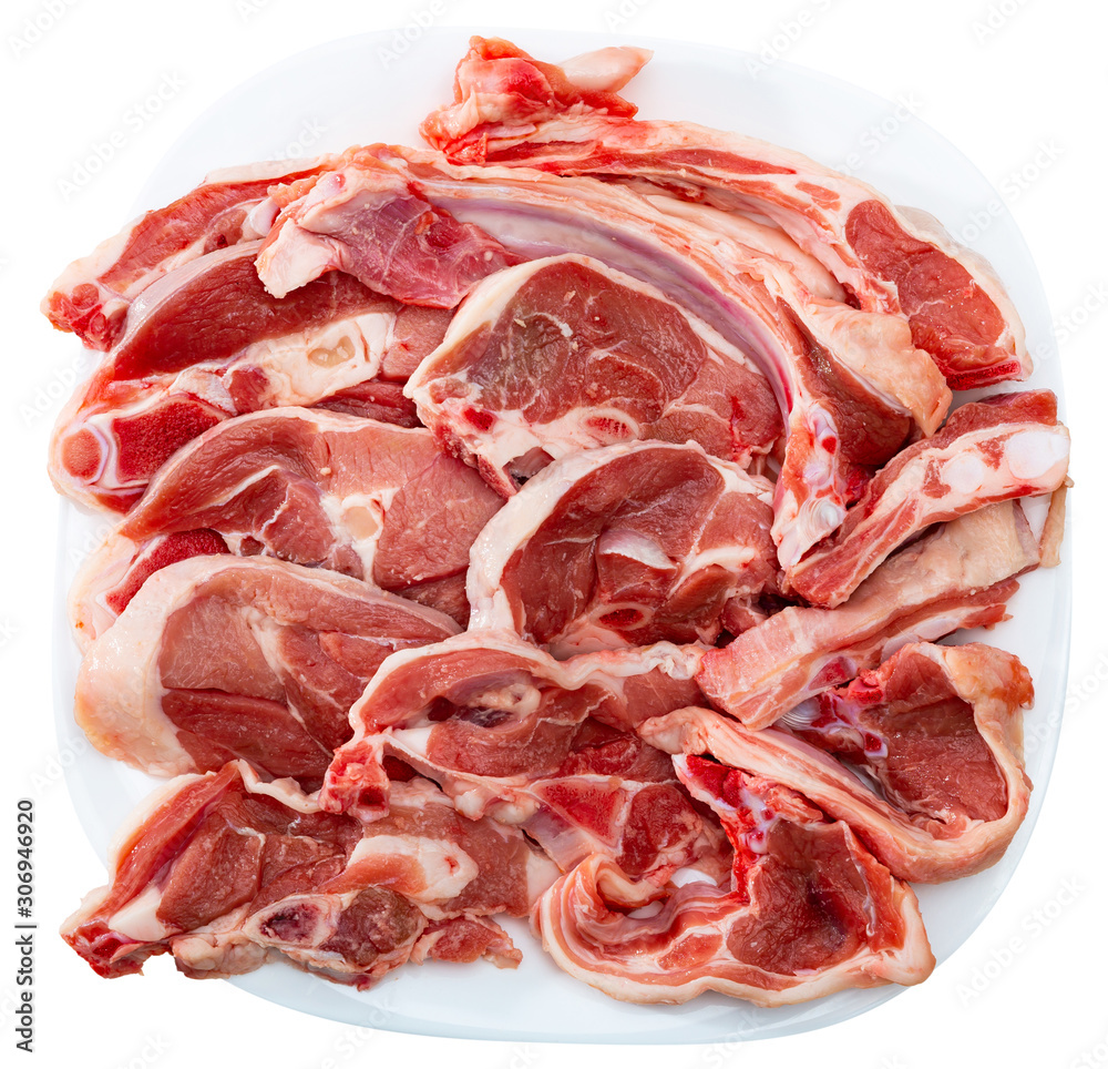 Raw sliced mutton steaks