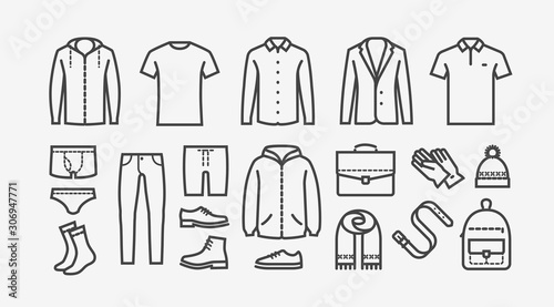 Tableau sur toile Clothing icon set in linear style