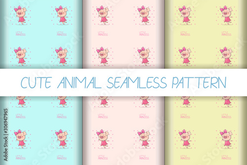 cute piggy girl seamless pattern
