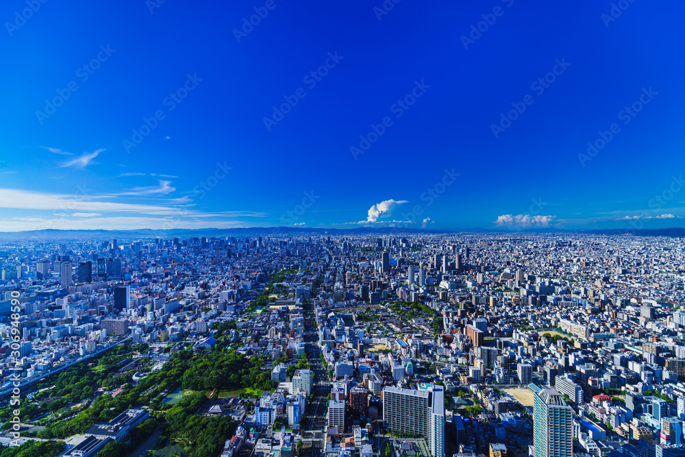Landscape of Osaka city bird view in Japan 