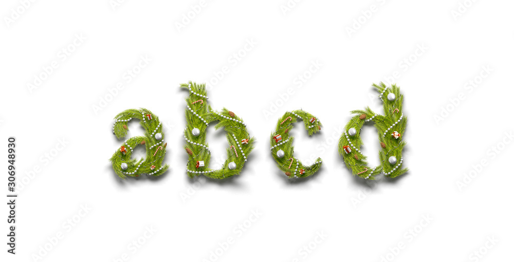 Decorative abcd lowercase christmas font mock up isolated Decorative abcd lowercase christmas font mock up isolated