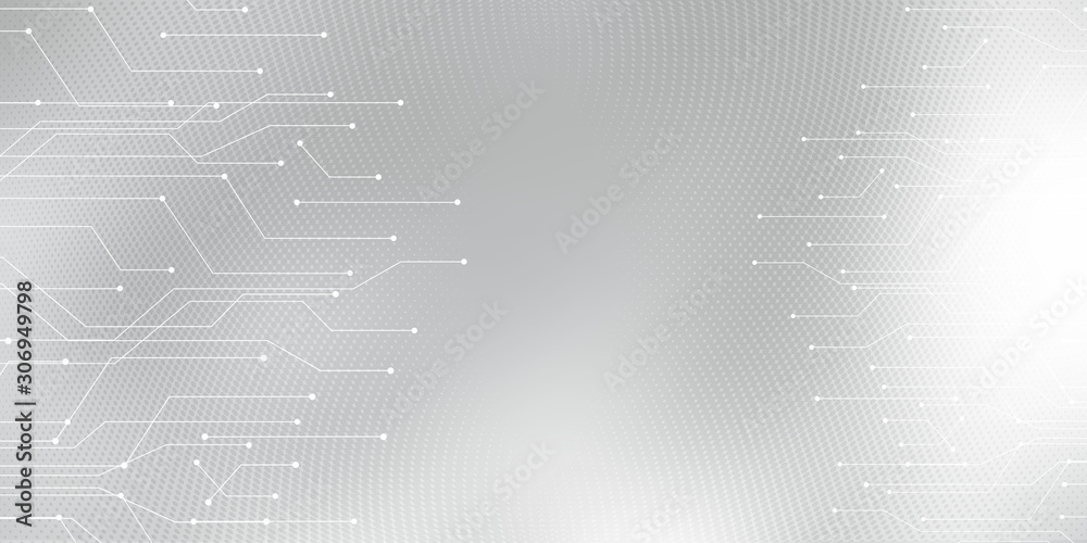 Technical futuristic design wallpaper. Gray halftone pattern with white line motion and network connection backdrop wallpaper. Clean Grey geometric background.