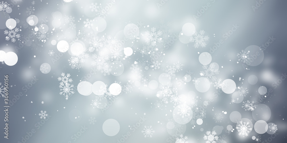 white and gray Christmas light with snowflake bokeh background, Winter backdrop wallpaper.