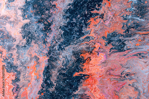 Abstract colored background from spilled paints closeup