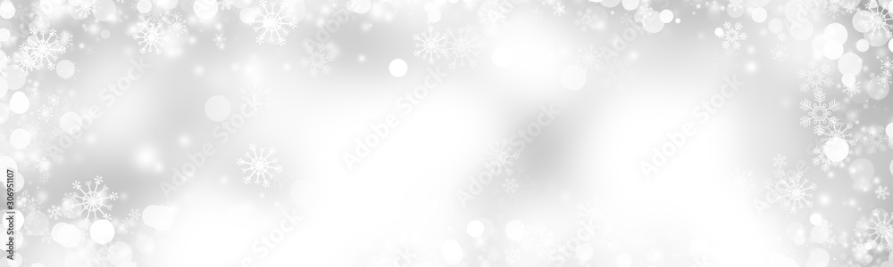 white and gray Christmas light with snowflake bokeh background, Winter backdrop wallpaper.