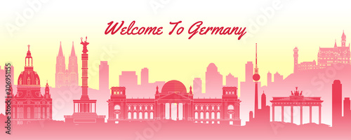 famous landmark of Germany,travel destination with silhouette classic design