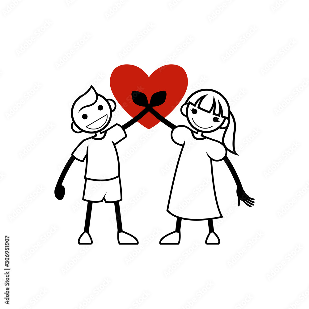 cute boy and girl with red love cute boy and girl with red love