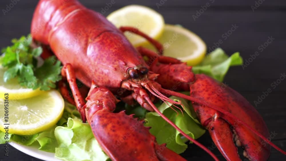 freshly boiled lobster with vegetable and lemon freshly boiled lobster with vegetable and lemon