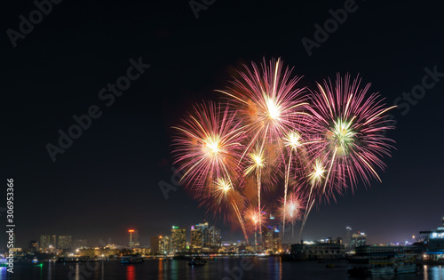 Fireworks on city background. © komkrit