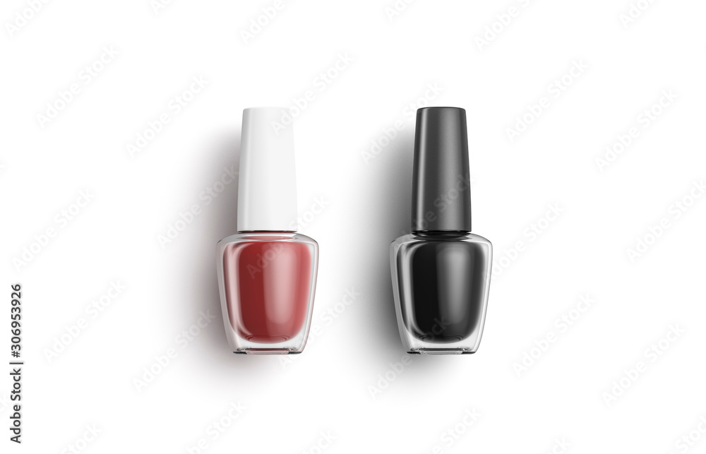 Blank transparent bottle with black and red nail polish mockup Blank transparent bottle with black and red nail polish mockup