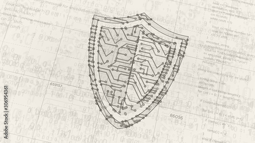 Wallpaper Mural Cyber security with shield symbol futuristic sketch Torontodigital.ca