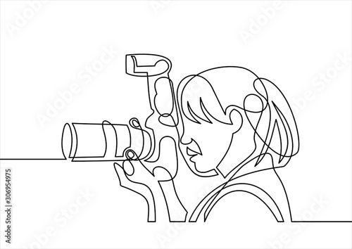 Photographer woman line-continuous line drawing