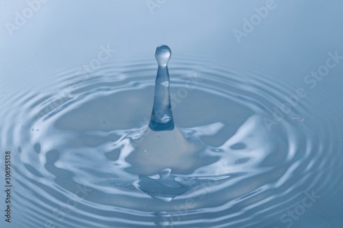  Water drops and Circle Ripples - Splash of light blue water with drops - a drop falling into the water, closeup