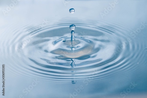  Water drops and Circle Ripples - Splash of light blue water with drops - a drop falling into the water, closeup