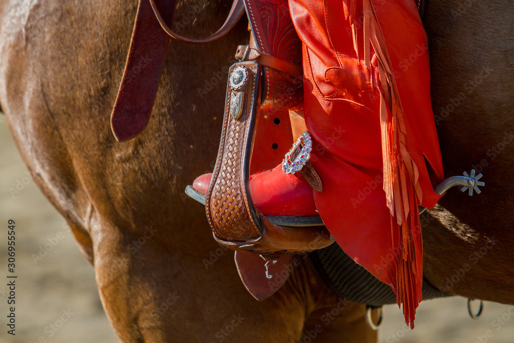 Foot in Stirrup on Western Saddle Stock Photo Adobe Stock