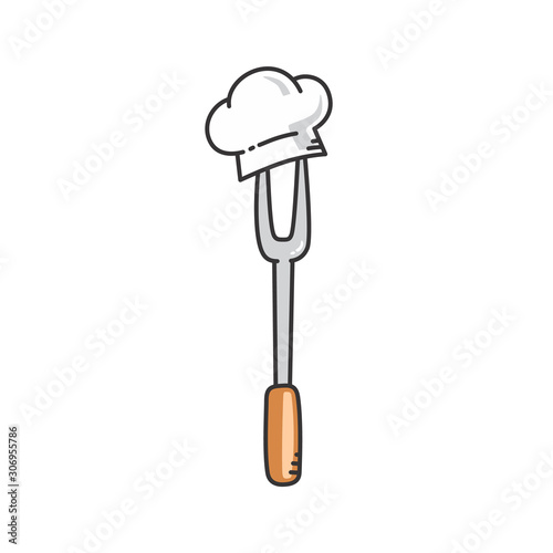 fork kitchen utensil chef hat restaurant theme logo