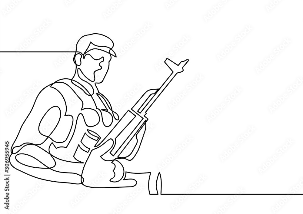 Soldier with weapons-continuous line drawing Soldier with weapons-continuous line drawing