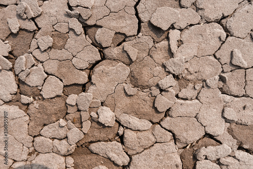 Focus selection:Top view of cracked soil Dry soil in cracks
