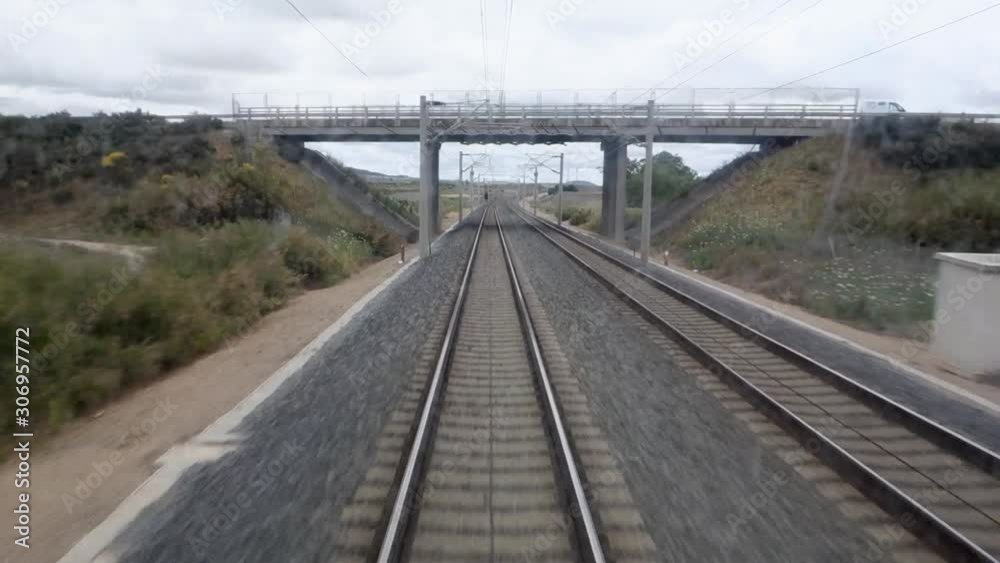 View of the last car of the train. high-speed train View of the last car of the train. high-speed train