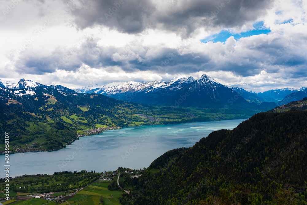 Beautiful landscape top viewpoint of Interlaken from Harder Kulm, Switzerland