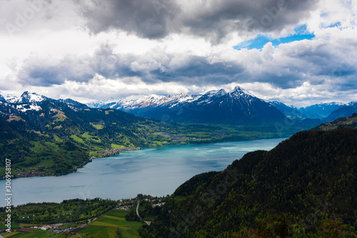 Beautiful landscape top viewpoint of Interlaken from Harder Kulm  Switzerland