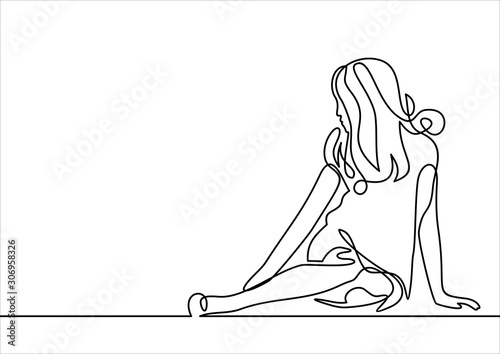 graphic with beautiful young girl model for design. Fashion, style, youth, beauty. Sexy woman-continuous line drawing
