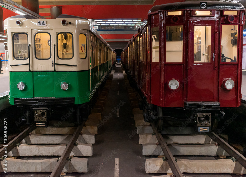 Fototapeta premium Two old Madrid subway trains rehabilitated.