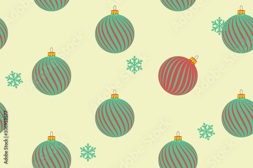 Christmas seamless background with balls and snowflakes. Vector illustration.