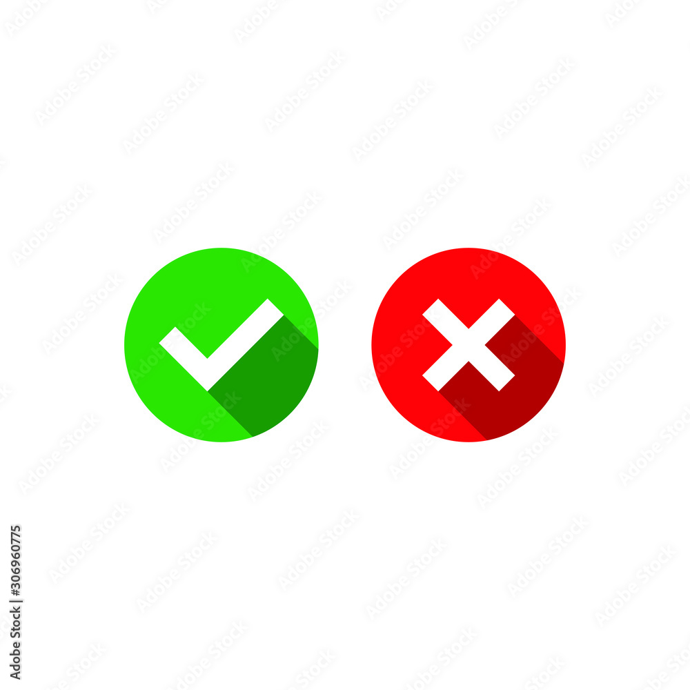 True and false symbols accept rejected for evaluation isolated on white background. Vector illustration True and false symbols accept rejected for evaluation isolated on white background. Vector illustration