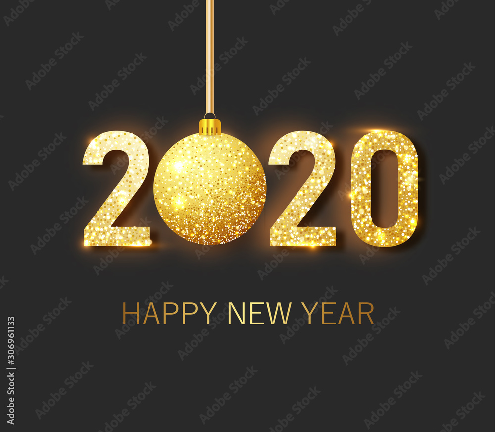 Christmas and New Year posters set with hanging gold and silver 3d baubles and 2020 numbers. Christmas and New Year posters set with hanging gold and silver 3d baubles and 2020 numbers.