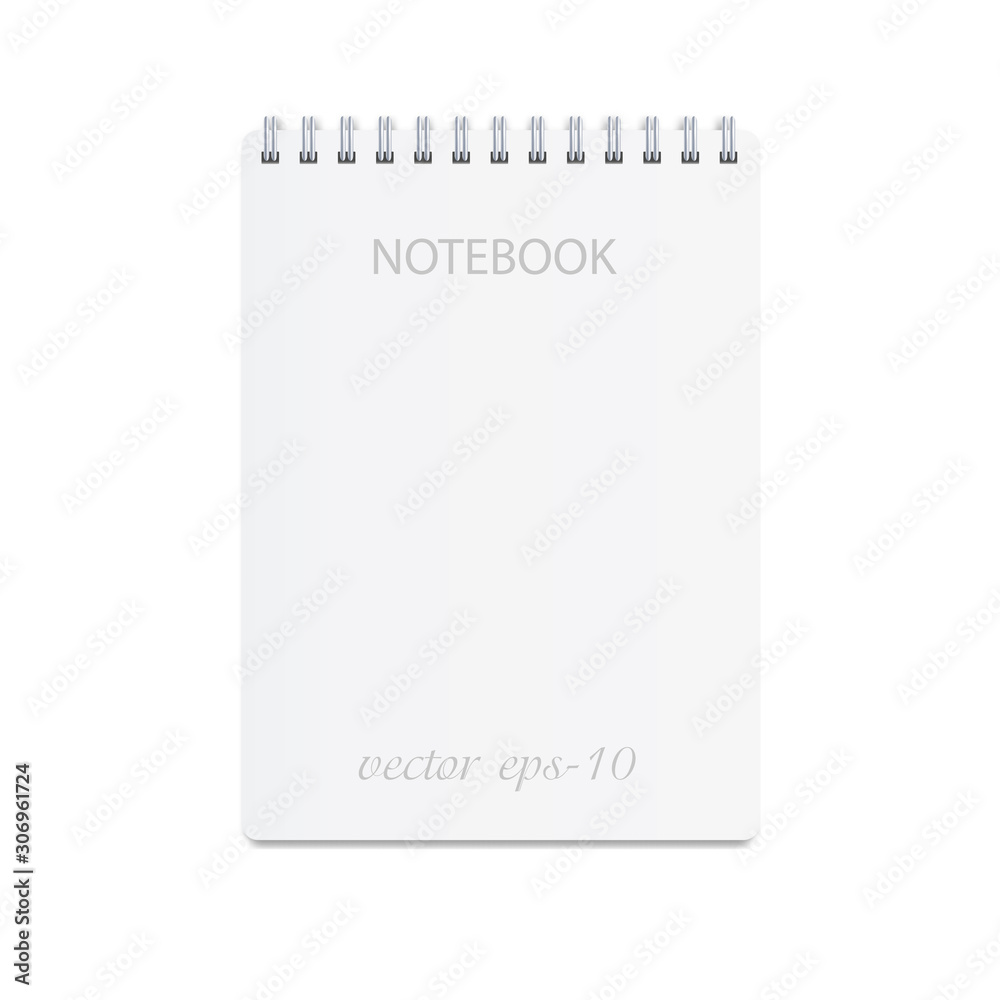 White notebook on a white background .Paper mocap for inscription .Business diary .Vector ,Illustration. White notebook on a white background .Paper mocap for inscription .Business diary .Vector ,Illustration.