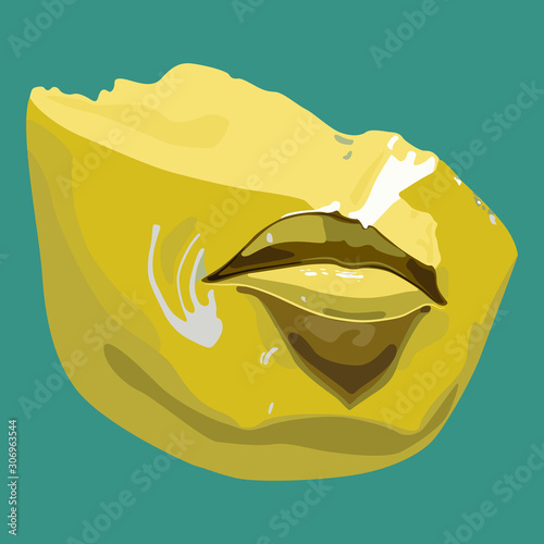 Isolated vector illustration. Lips of queen Tiye, mother of pharaoh Akhenaten. Female portrait. Broken head of ancient Egyptian sculpture from Amarna.