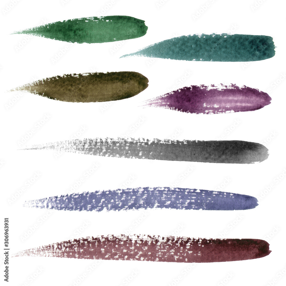 Collection of watercolor brush strokes isolated on a white background