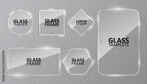 Set of glass frames  isolated on transparent background. Vector glass tamoletes for banner, post