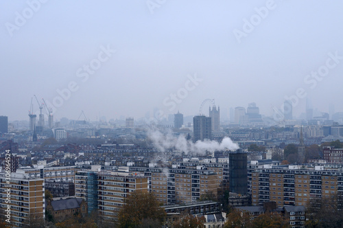 view over the city of London on foggy day
