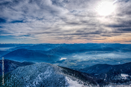 Fototapeta Naklejka Na Ścianę i Meble -  beautiful clear day in the mountains with beautiful snow-covered hills overlooking the Western Tatras, Mala Fatra, Slovakia