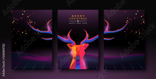 Christmas New Year retro 80s hipster reindeer card