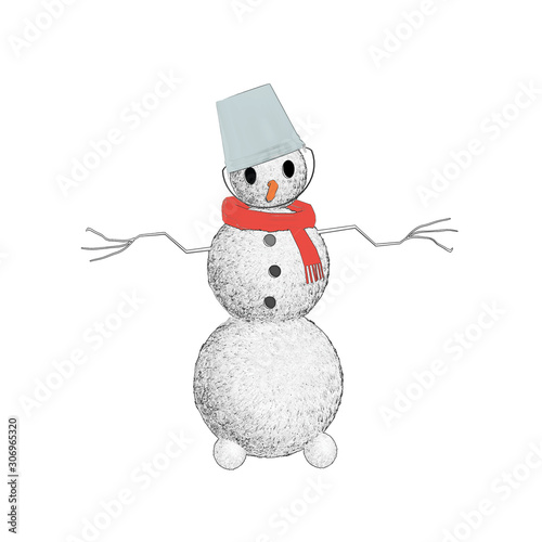 Snowman on a white background. Seamless pattern. Holiday theme